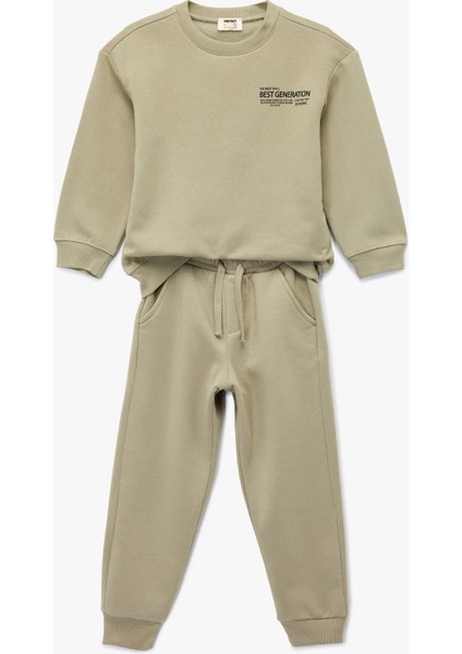 Şardonlu Uzun Kollu Bisiklet Yaka Baskılı Eşofman Seti