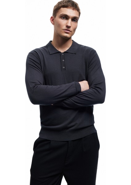 Uzun Kollu Düğmeli Polo Yaka Triko Kazak fiyatları