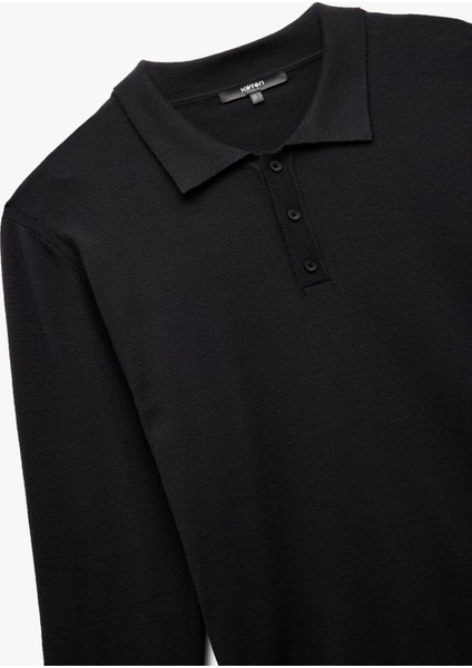 Uzun Kollu Düğmeli Polo Yaka Triko Kazak indirimleri