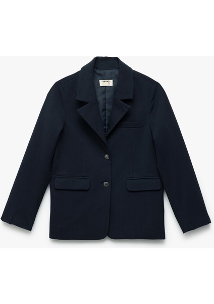 Viskon Karışımlı Kruvaze Yaka Uzun Kollu Basic Okul Ceketi