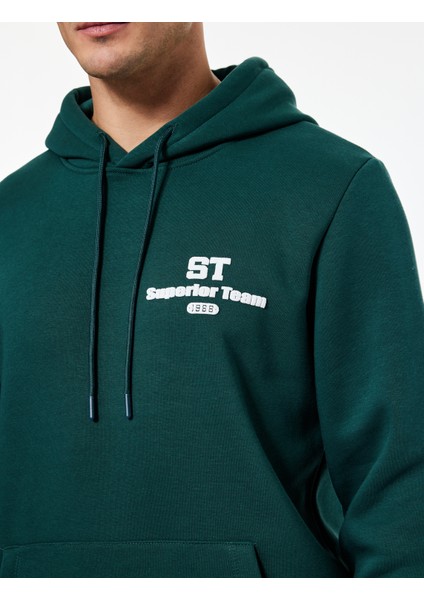 Kapşonlu Uzun Kollu Çizgili Kanguru Cepli Baskılı Sweatshirt indirimleri