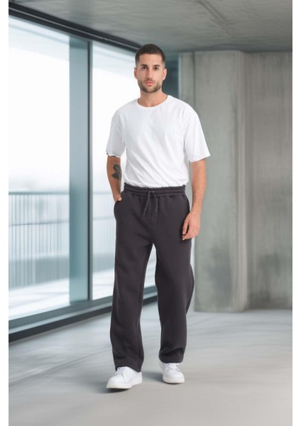 Baggy Kalıp 3 İplik Şardonlu Erkek Eşofman Altı - Füme indirimleri