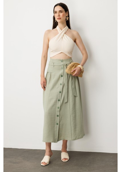 Önden Düğmeli Kemer Detay Etek-Su Yeşili fiyatları