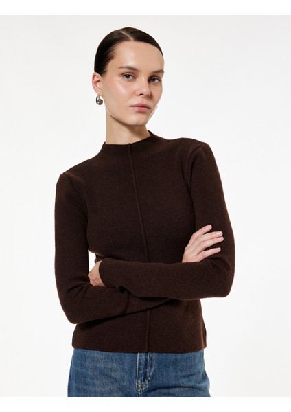 Hafif Dik Yaka Uzun Kollu Triko Kazak