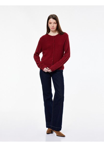 Uzun Kollu Bisiklet Yaka Düğmeli Peluş Triko Hırka