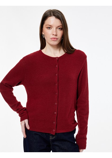 Uzun Kollu Bisiklet Yaka Düğmeli Peluş Triko Hırka fiyatları