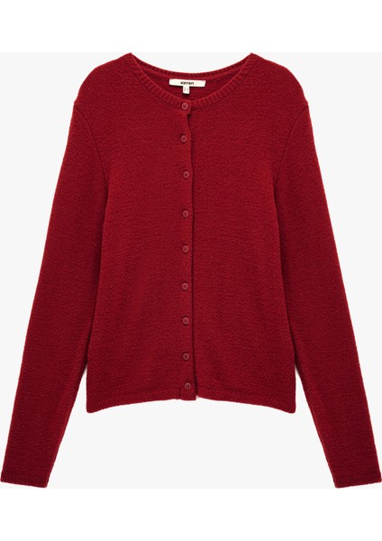 Uzun Kollu Bisiklet Yaka Düğmeli Peluş Triko Hırka modelleri