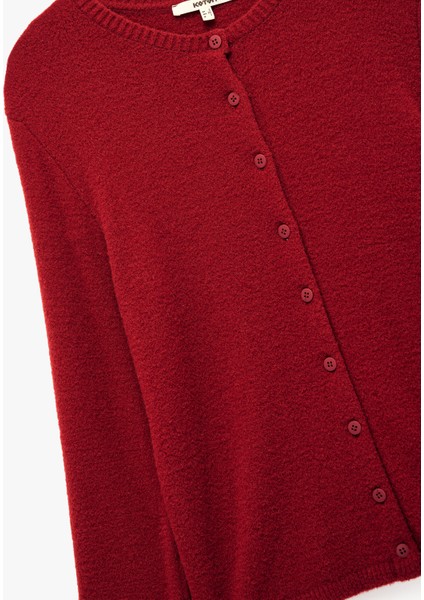 Uzun Kollu Bisiklet Yaka Düğmeli Peluş Triko Hırka indirimleri