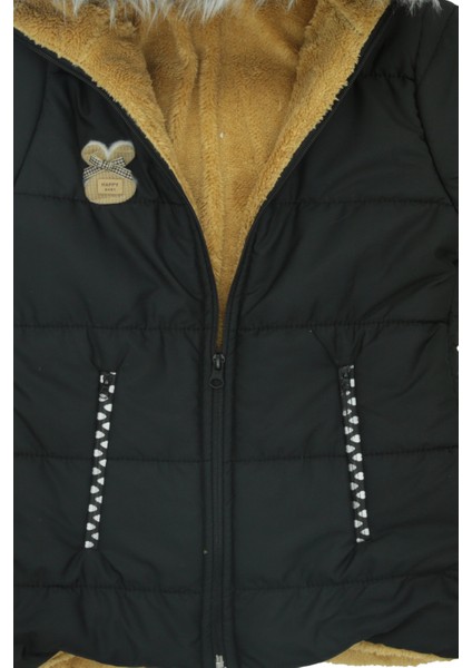 Kız Çocuk Peluş Astarlı - Fermuar Kapatmalı-Kürklü Kapüşonlu Mont 12357 modelleri