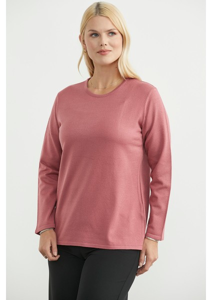 Yuvarlak Yaka Uzun Basic Triko Kazak - Mercan modelleri