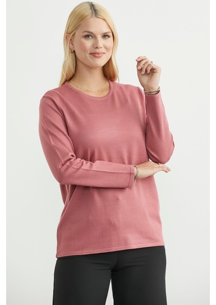 Yuvarlak Yaka Uzun Basic Triko Kazak - Mercan fırsatları