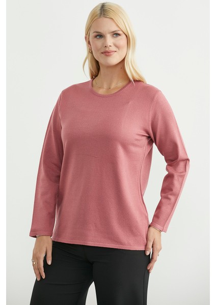 Yuvarlak Yaka Uzun Basic Triko Kazak - Mercan indirimleri