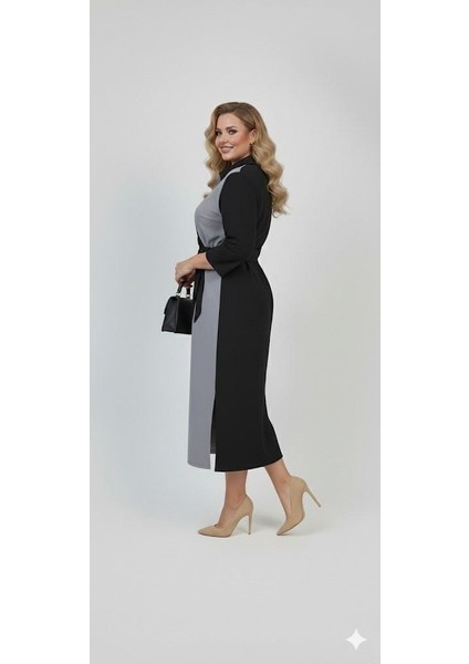 Kadın Büyük Beden Gömlek Yaka Bağlamalı Elbise 5399-26 fiyatları