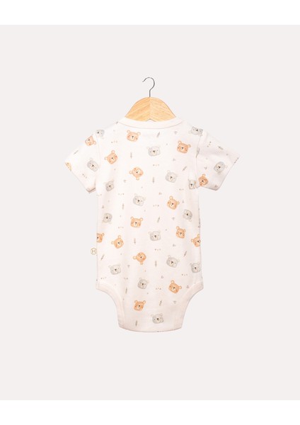 %100 Organik Pamuk Gots Sertifikalı Kısa Kollu Teddy Desenli Bebek & Yenidoğan Body - Ekru fiyatları