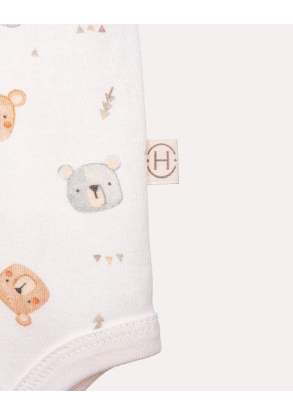 %100 Organik Pamuk Gots Sertifikalı Kısa Kollu Teddy Desenli Bebek & Yenidoğan Body - Ekru modelleri