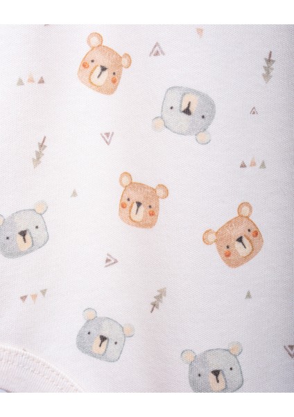 %100 Organik Pamuk Gots Sertifikalı Kısa Kollu Teddy Desenli Bebek & Yenidoğan Body - Ekru fırsatları