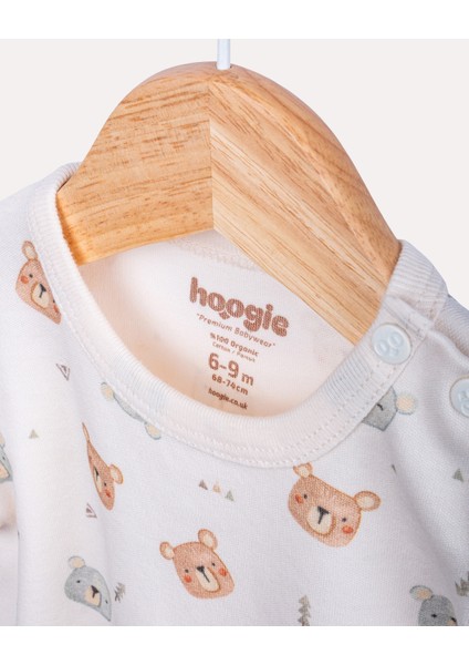 %100 Organik Pamuk Gots Sertifikalı Kısa Kollu Teddy Desenli Bebek & Yenidoğan Body - Ekru indirimleri