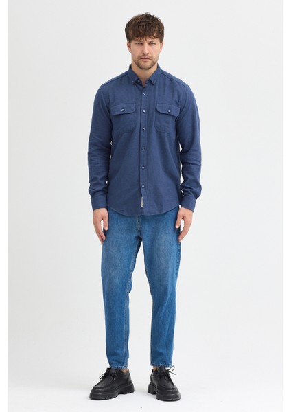 Kaşmir Görünümlü Çift Cepli Regular Fit Uzun Kollu Erkek Gömlek