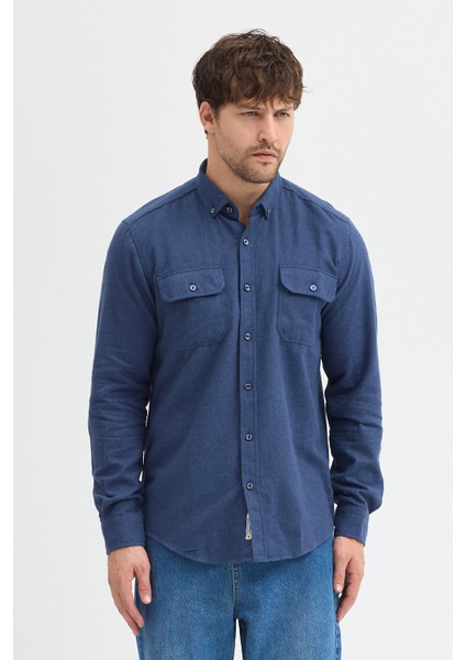 Kaşmir Görünümlü Çift Cepli Regular Fit Uzun Kollu Erkek Gömlek fiyatları