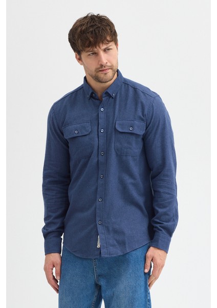 Kaşmir Görünümlü Çift Cepli Regular Fit Uzun Kollu Erkek Gömlek modelleri