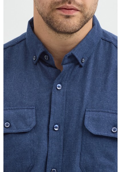 Kaşmir Görünümlü Çift Cepli Regular Fit Uzun Kollu Erkek Gömlek fırsatları