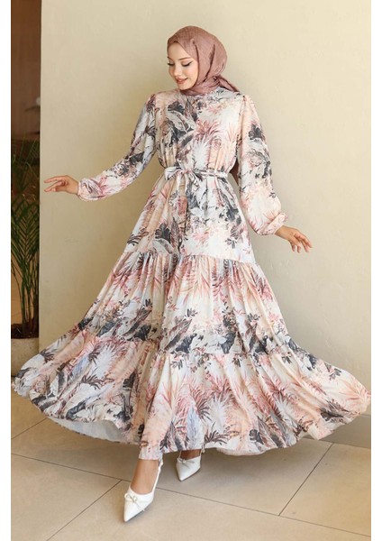 Kadın Bdart Düğmeli ve Kuşak Detaylı Bisiklet Yaka Maxi Elbise Kahverengi