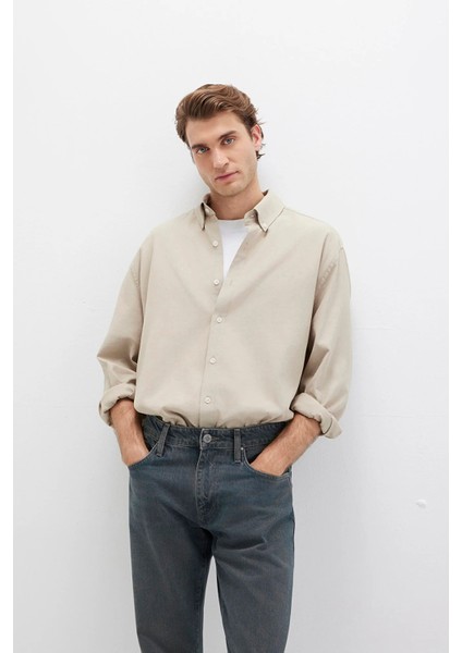 Erkek Uzun Kollu Pamuklu Gömlek M0211751 Bej