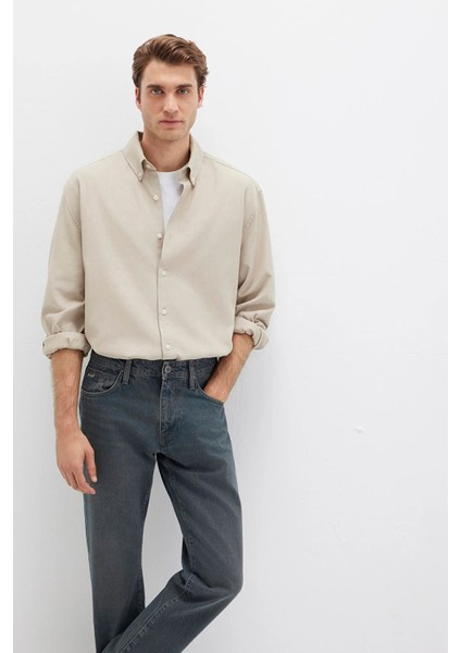 Erkek Uzun Kollu Pamuklu Gömlek M0211751 Bej modelleri