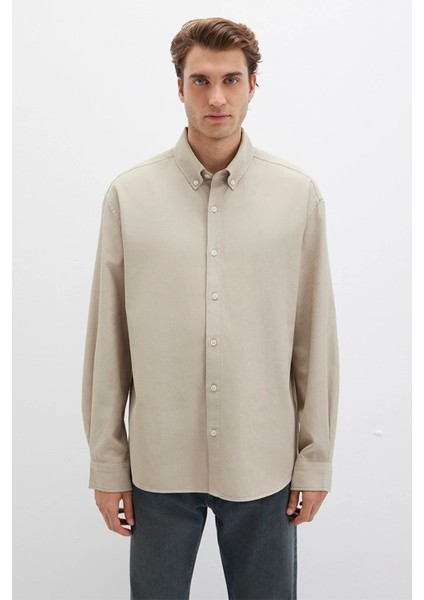Erkek Uzun Kollu Pamuklu Gömlek M0211751 Bej fırsatları