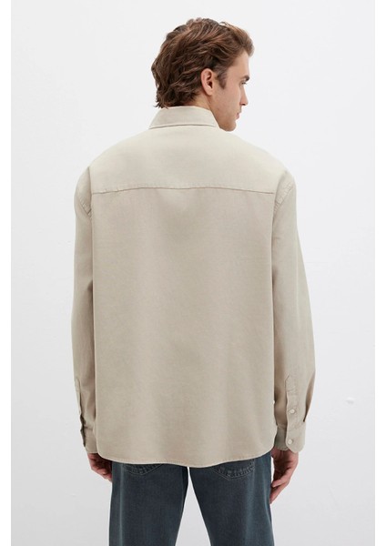 Erkek Uzun Kollu Pamuklu Gömlek M0211751 Bej indirimleri