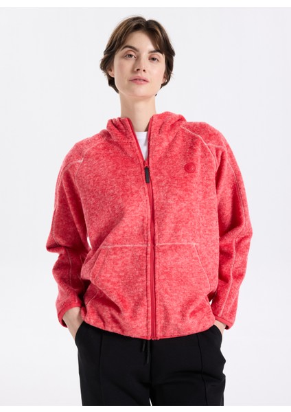 D5WL-SWT3583 Kırmızı Kapüşon Yaka Basic Düz Kadın Polar Sweatshırt modelleri