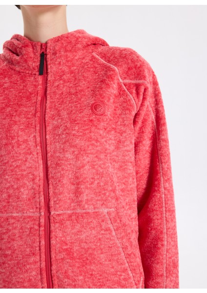 D5WL-SWT3583 Kırmızı Kapüşon Yaka Basic Düz Kadın Polar Sweatshırt fırsatları