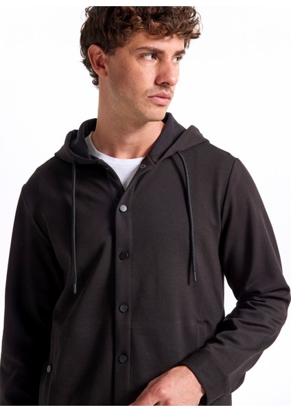 Kapüşon Yaka Düz Siyah Erkek Sweatshırt F5WM-SWT 2881