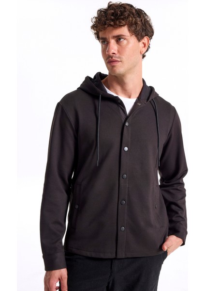 Kapüşon Yaka Düz Siyah Erkek Sweatshırt F5WM-SWT 2881 modelleri