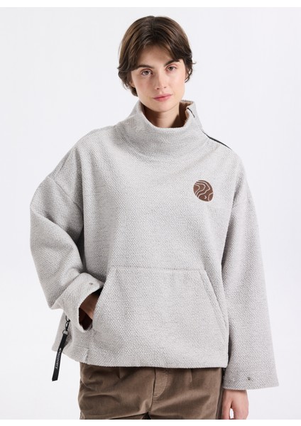 D5WL-SWT3589 Bej Dik Yaka Relaxed Düz Kadın Sweatshırt modelleri