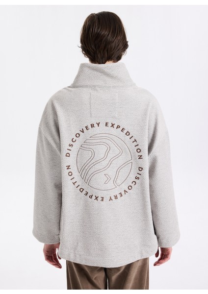 D5WL-SWT3589 Bej Dik Yaka Relaxed Düz Kadın Sweatshırt