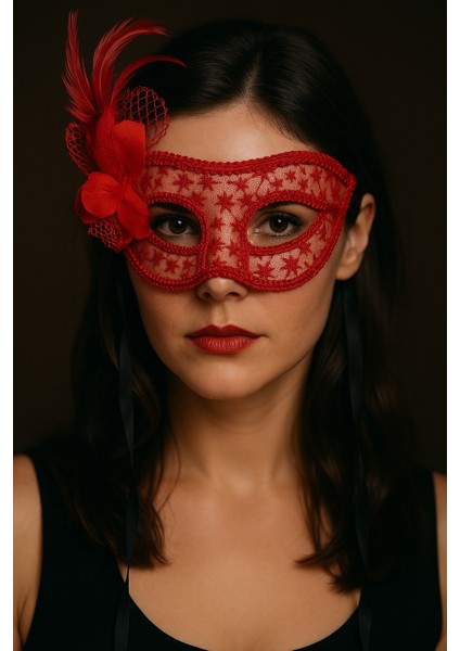 3 Lü Dantel Desenli Çiçek ve Tüylü Parti Maske Seti - 3 Adet modelleri