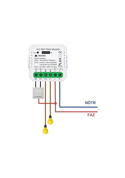 Tuya Uyumlu Akıllı Anahtar Modülü, Çift Çıkışlı, Anahtar Girişli, 2X10A - 220V Röle, Google Asistan ve Alexa Destekli fırsatları