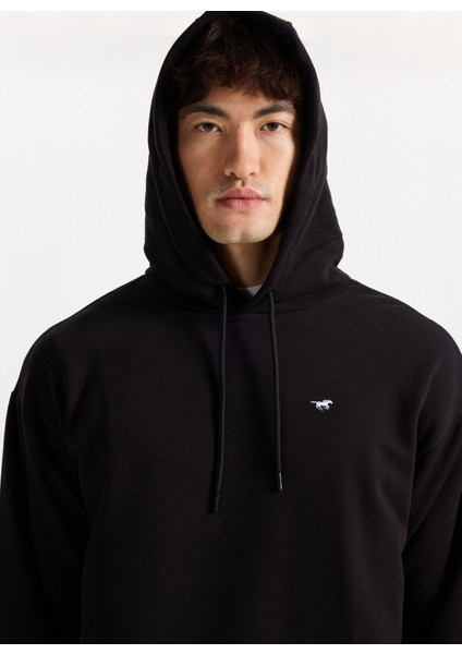Kapüşon Yaka Siyah Erkek Sweatshırt M5WM-SWT1515 fırsatları