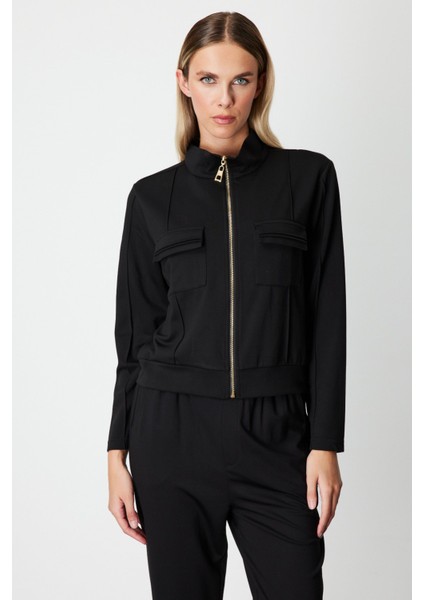Kadın Cep Detaylı Dik Yaka Eşofman Üstü 66509 Siyah