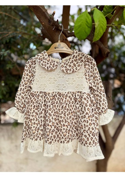 Kız Bebek Elbise Leopar Desenli Kız Bebek %100 Müslin Doğum Günü, Konsept, Düğün Özel Gün Elbisesi