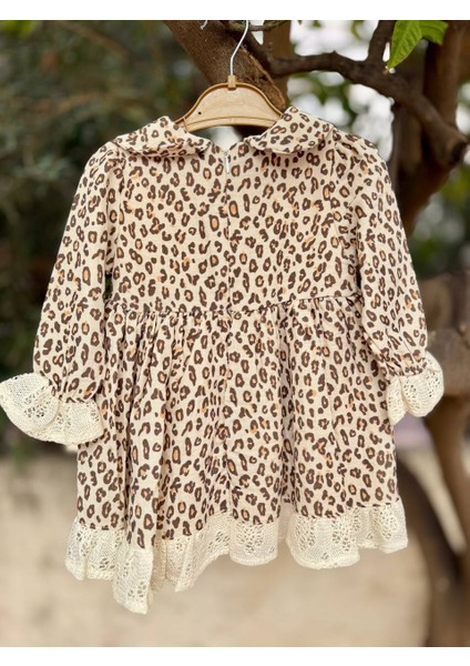 Kız Bebek Elbise Leopar Desenli Kız Bebek %100 Müslin Doğum Günü, Konsept, Düğün Özel Gün Elbisesi fiyatları