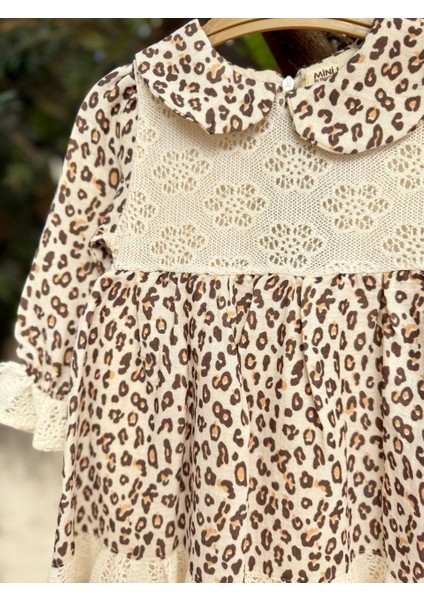 Kız Bebek Elbise Leopar Desenli Kız Bebek %100 Müslin Doğum Günü, Konsept, Düğün Özel Gün Elbisesi fırsatları