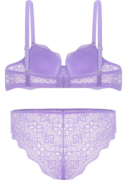 Anna 2736 Dantelli Dekolte Sütyen ve Külot Takımı- Dolgusuz Lila fiyatları