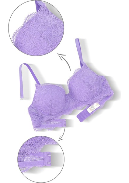 Anna 2736 Dantelli Dekolte Sütyen ve Külot Takımı- Dolgusuz Lila