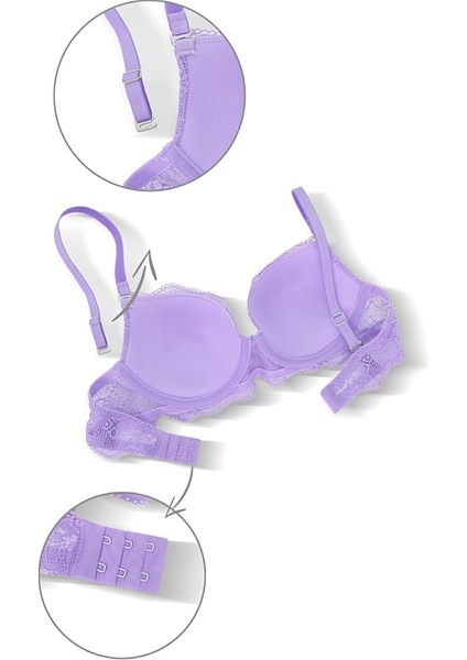 Anna 2736 Dantelli Dekolte Sütyen ve Külot Takımı- Dolgusuz Lila