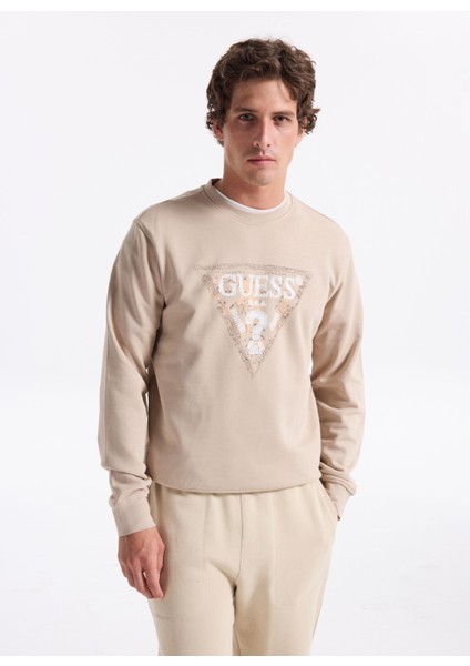 Bisiklet Yaka Bej Erkek Sweatshırt M5YQ05K68I4-G1CA Triangle Erkek Sw modelleri