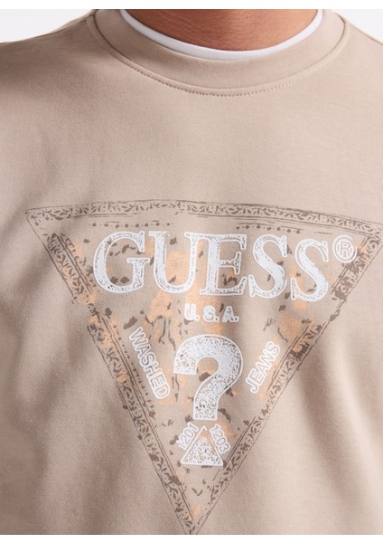 Bisiklet Yaka Bej Erkek Sweatshırt M5YQ05K68I4-G1CA Triangle Erkek Sw fırsatları