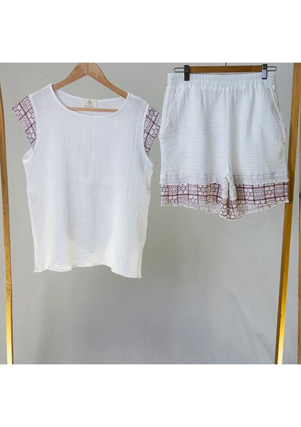 Süper Hafif %100 Pamuk 2 katlı Müslin | Şort - Tişört | İkili Takım | Pijama | Gots Sertifikalı