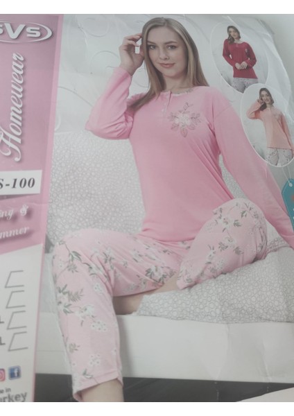 Uzun Kollu Pembe Kadın Pijama Takımı